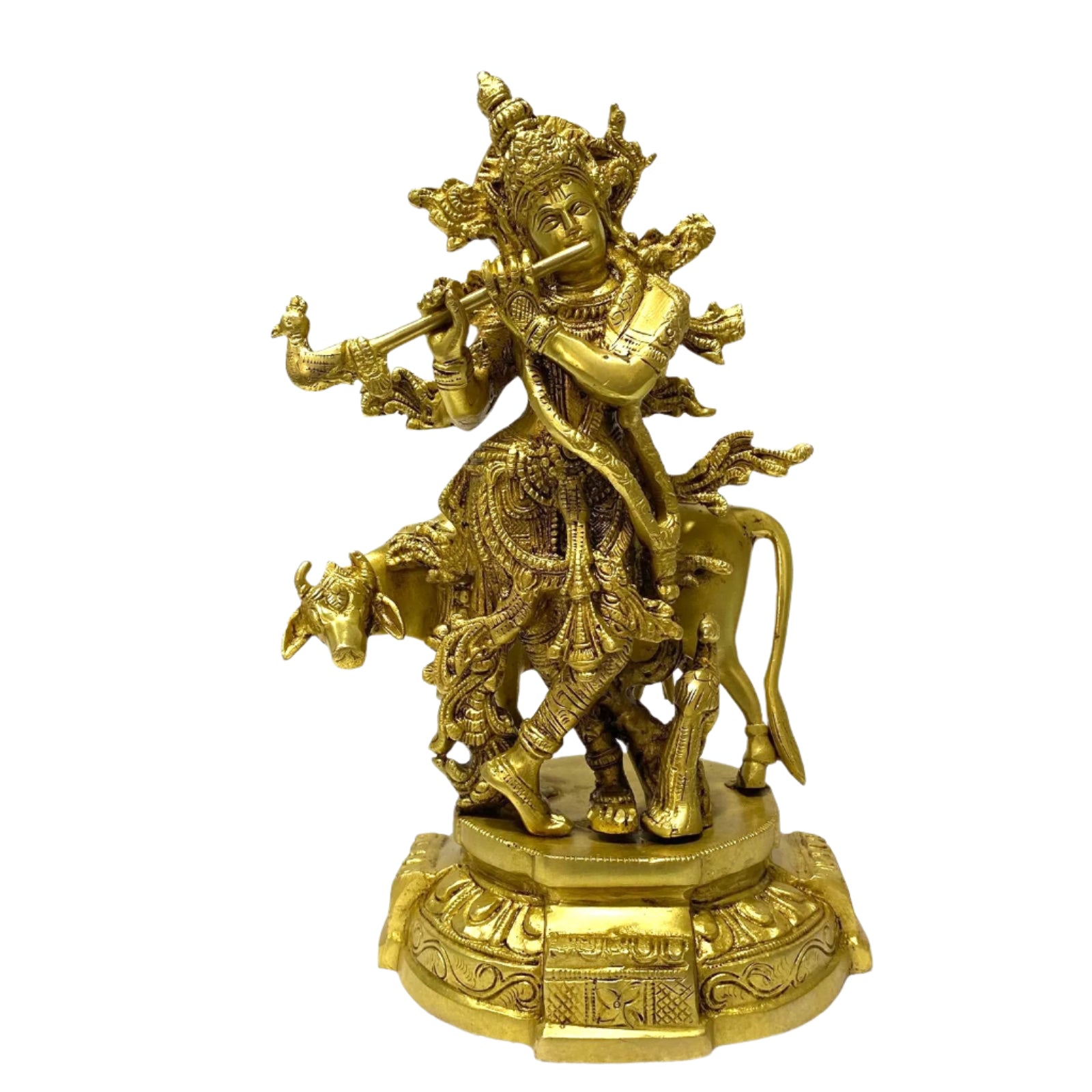 Gold-colored statue of a deity on a white background