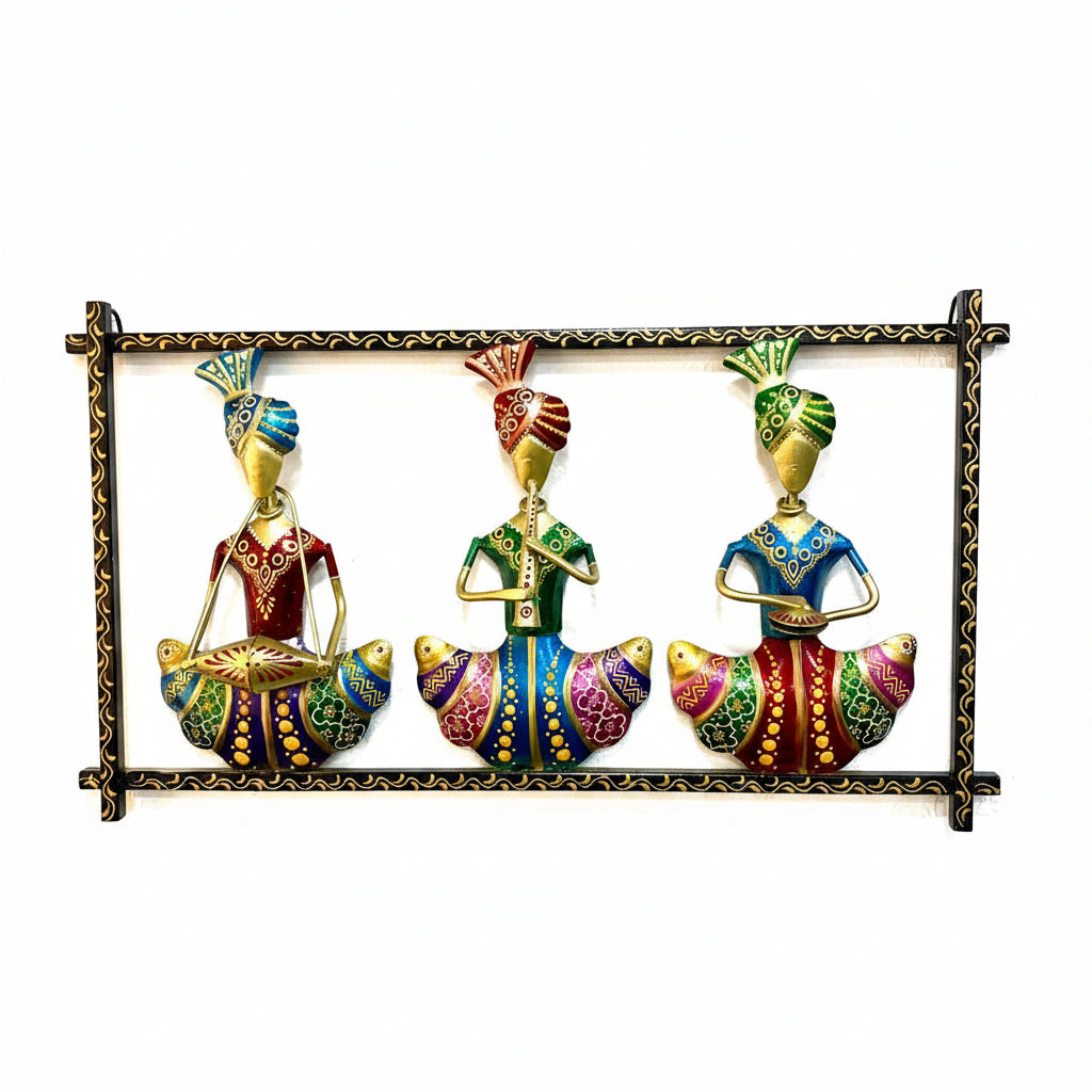 3 Sitting Musicians In Frame Dazzling Metal Hanging Wall Art By Tamrapatra - Tamrapatra