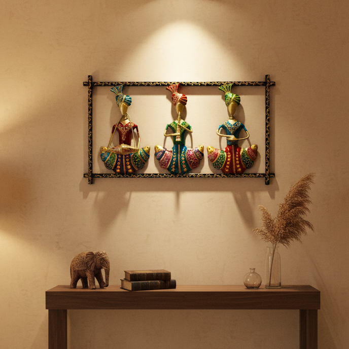 3 Sitting Musicians In Frame Dazzling Metal Hanging Wall Art By Tamrapatra - Tamrapatra