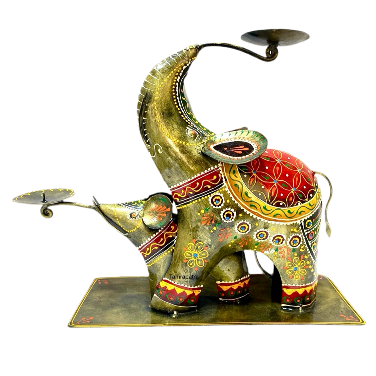 Elephant Candle Mother Child Unique Metal Art Tea Light Stand From Tamrapatra