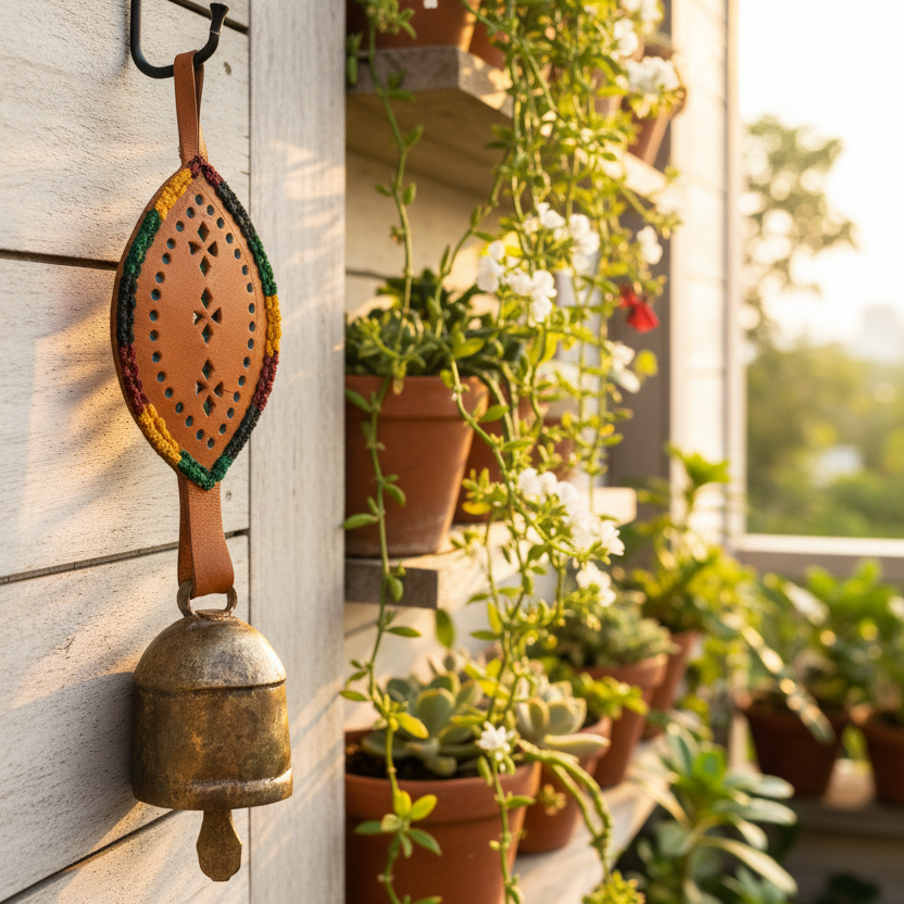 Soothing Sound Bell S Hanging Décor Home Office With Leather Belt Tamrapatra
