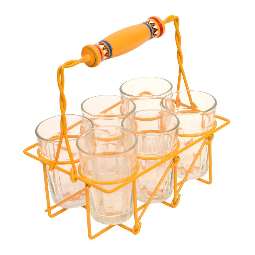 Unique Shaped Hand Painted Tray With 4/6 Glasses Serve Beverage By Tamrapatra