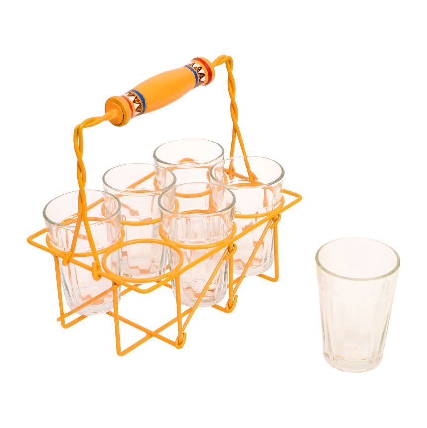 Unique Shaped Hand Painted Tray With 4/6 Glasses Serve Beverage By Tamrapatra
