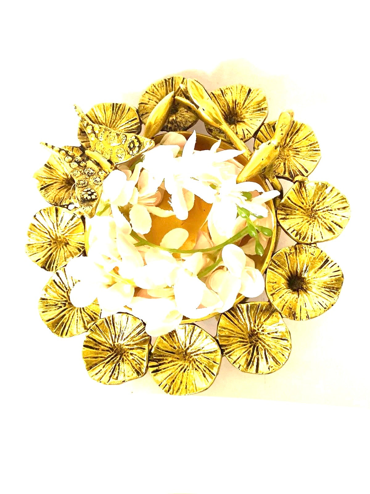 Designer Brass Urli With Butterfly & Bird Sitting On Flower Home Décor Tamrapatra - Tamrapatra