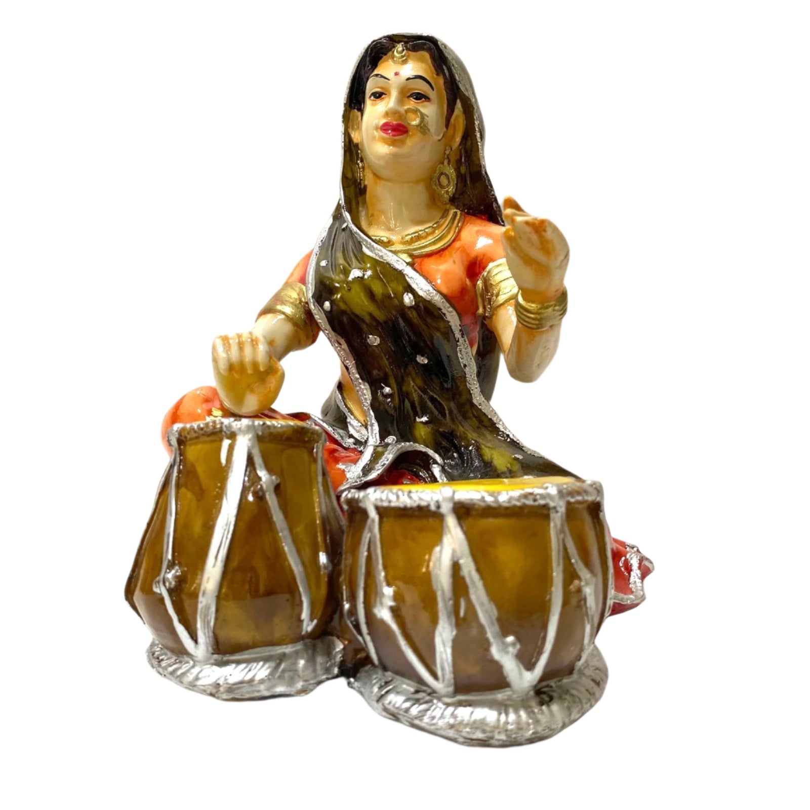 Lady Villager Playing Dholak Traditional Beautiful Art Collectible By Tamrapatra
