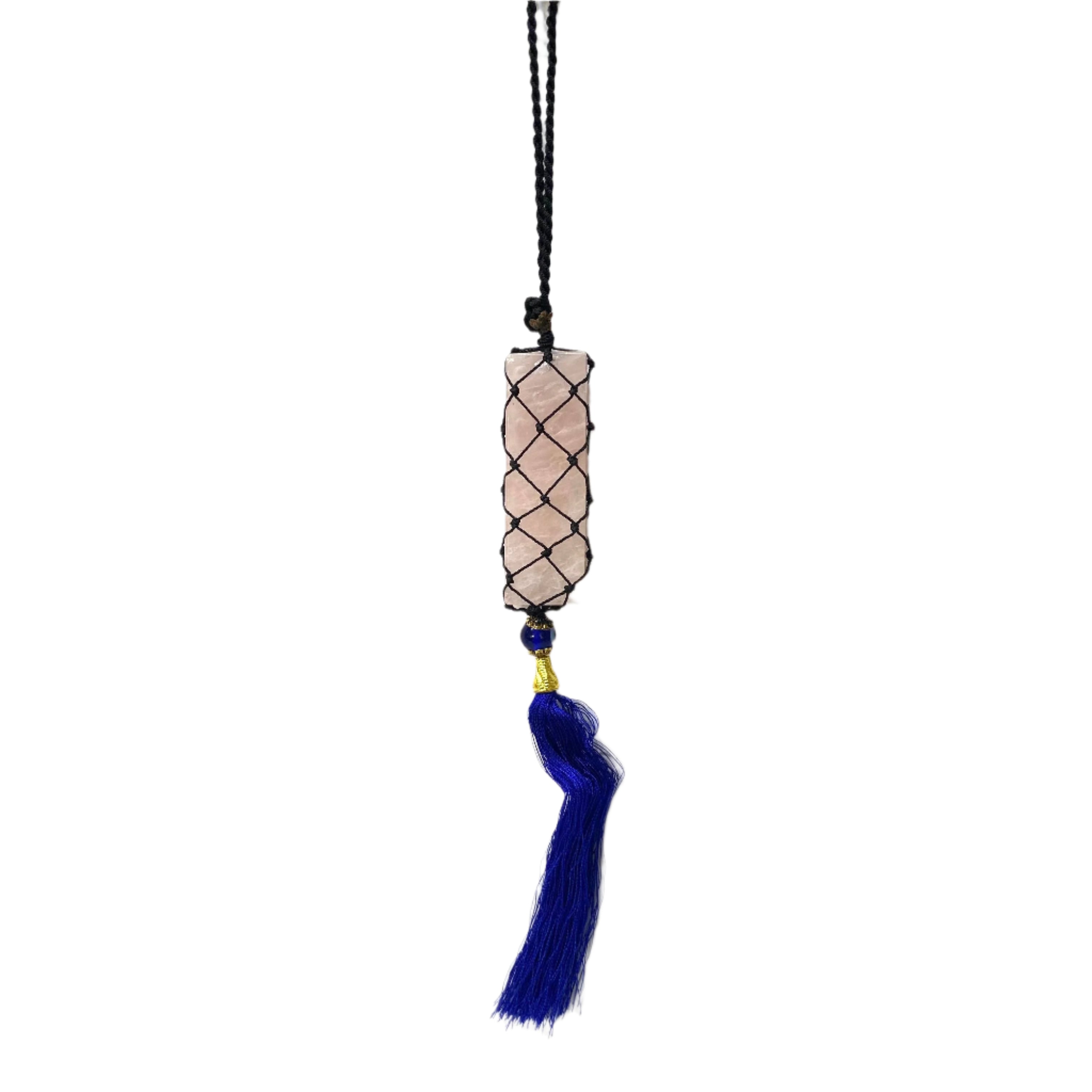 Decorative hanging with a blue tassel on a white background