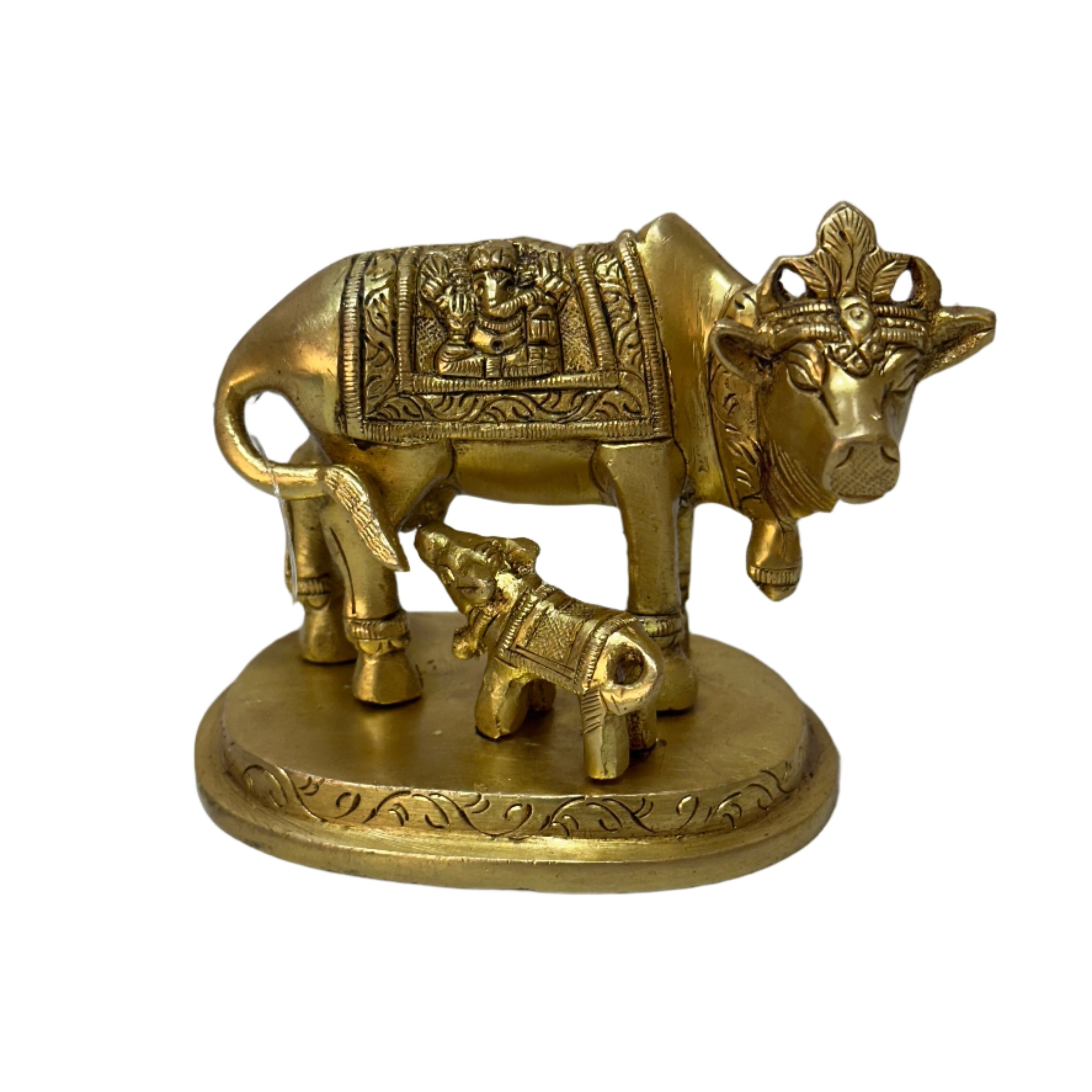 Kamdhenu Cow And Baby Brass Decorative Showpiece Exclusively At Tamrapatra - Tamrapatra