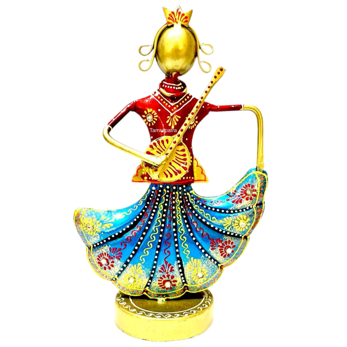 Traditional Crown Lady Musician Metal Fusion Artifact Handcrafted Tamrapatra - Tamrapatra