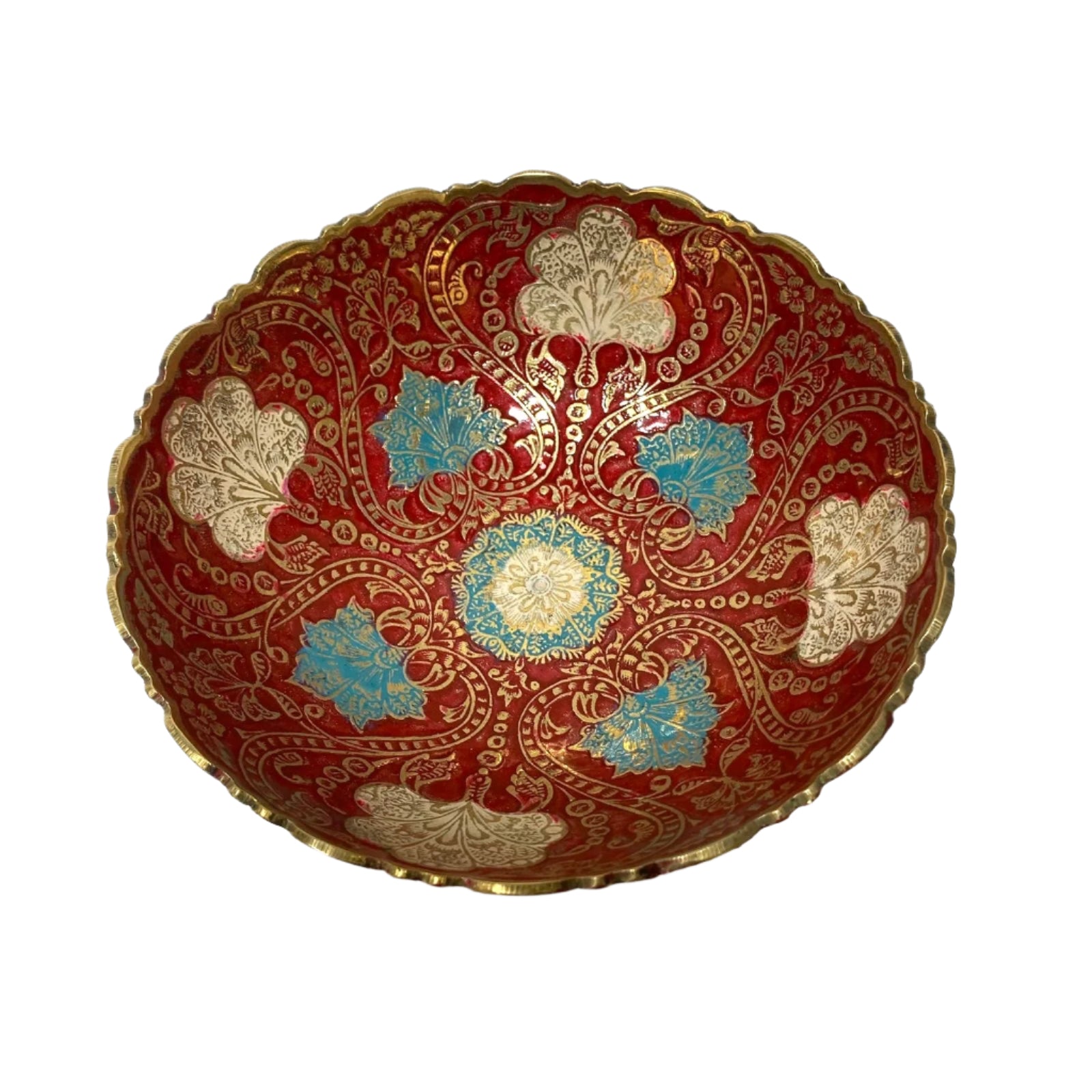 Decorative bowl with intricate patterns on a white background