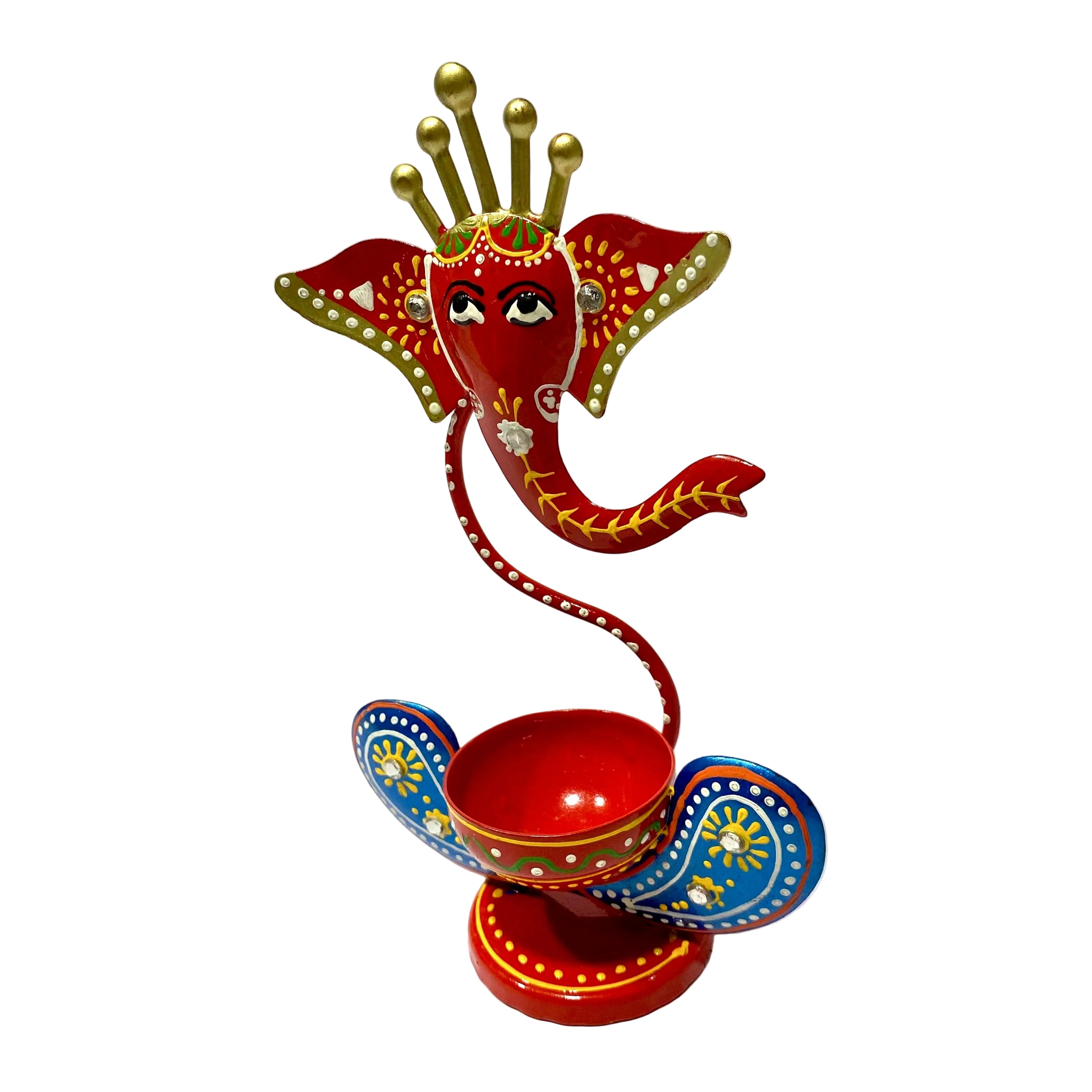 Decorative Ganesha figure with a bowl on a white background