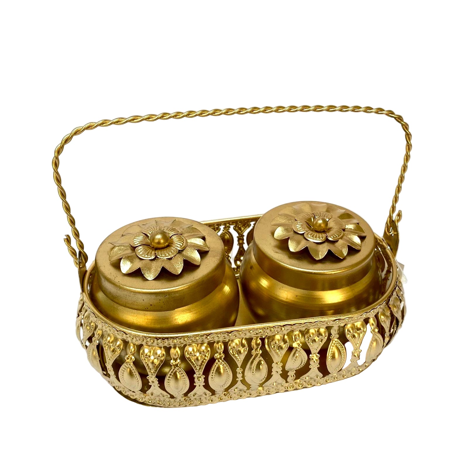 Metal Jars Golden Electroplated With Tray Exclusive Range Of Gifts By Tamrapatra