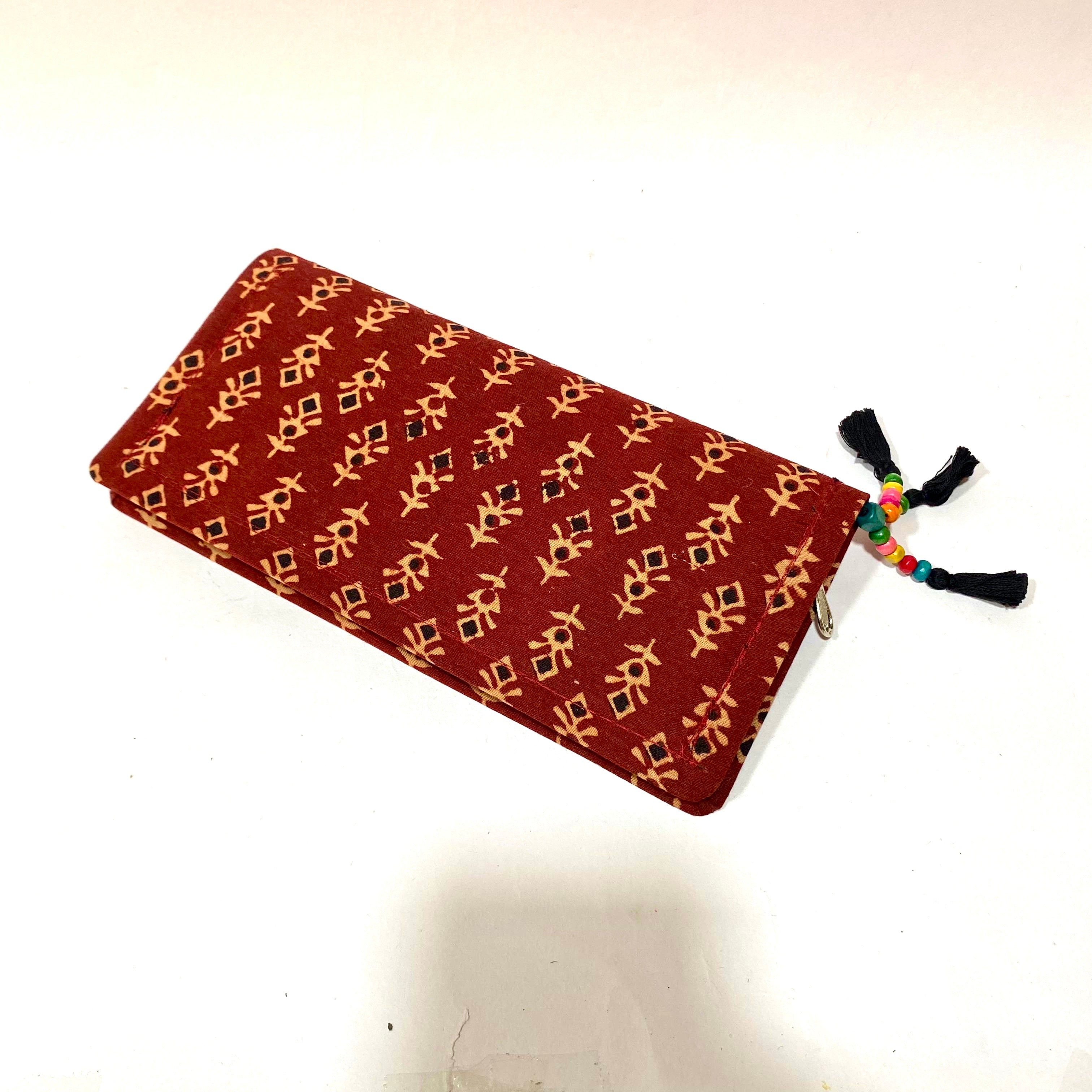 Cotton Embroidery Block Print Purse With Mirrors Styled With Beads By Tamrapatra