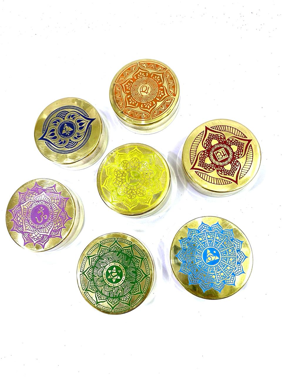 Storage Brass Dibbi In Various & Chakra Designs Store Rings Valuable By Tamrapatra