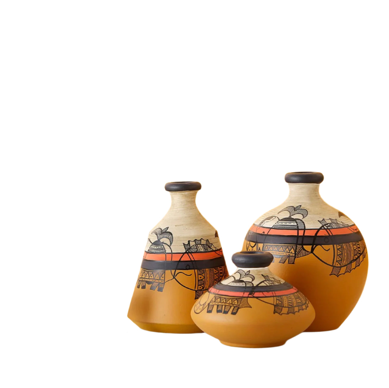 Modern Mustard Style Terracotta Pots Madhubani Hand Painted By Tamrapatra