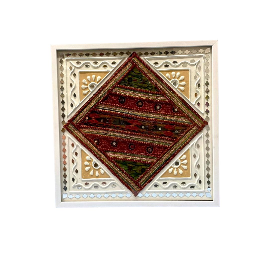 Mud Mirror Work With Traditional Cloth Fusion Art In Wall Frame By Tamrapatra