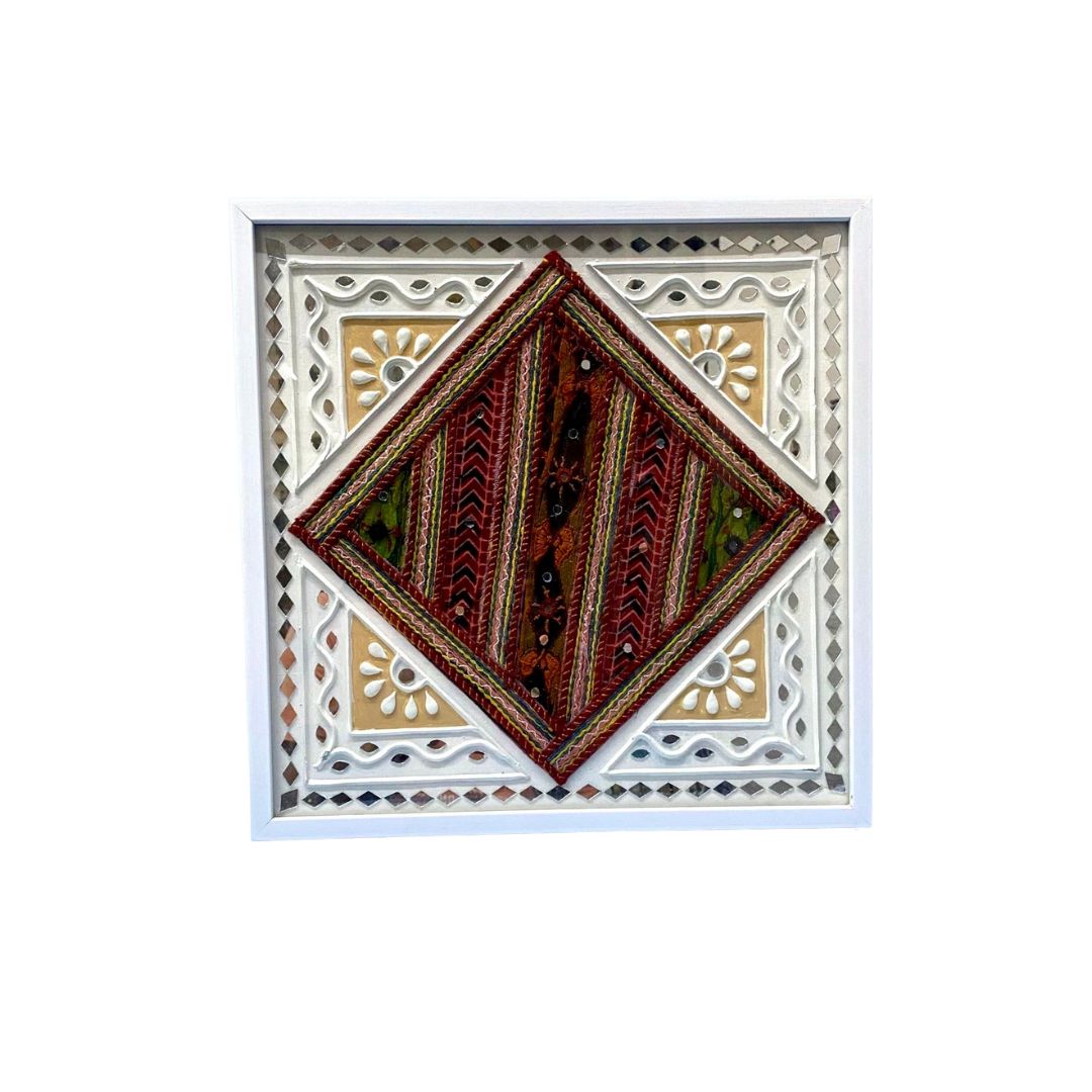 Mud Mirror Work With Traditional Cloth Fusion Art In Wall Frame By Tamrapatra
