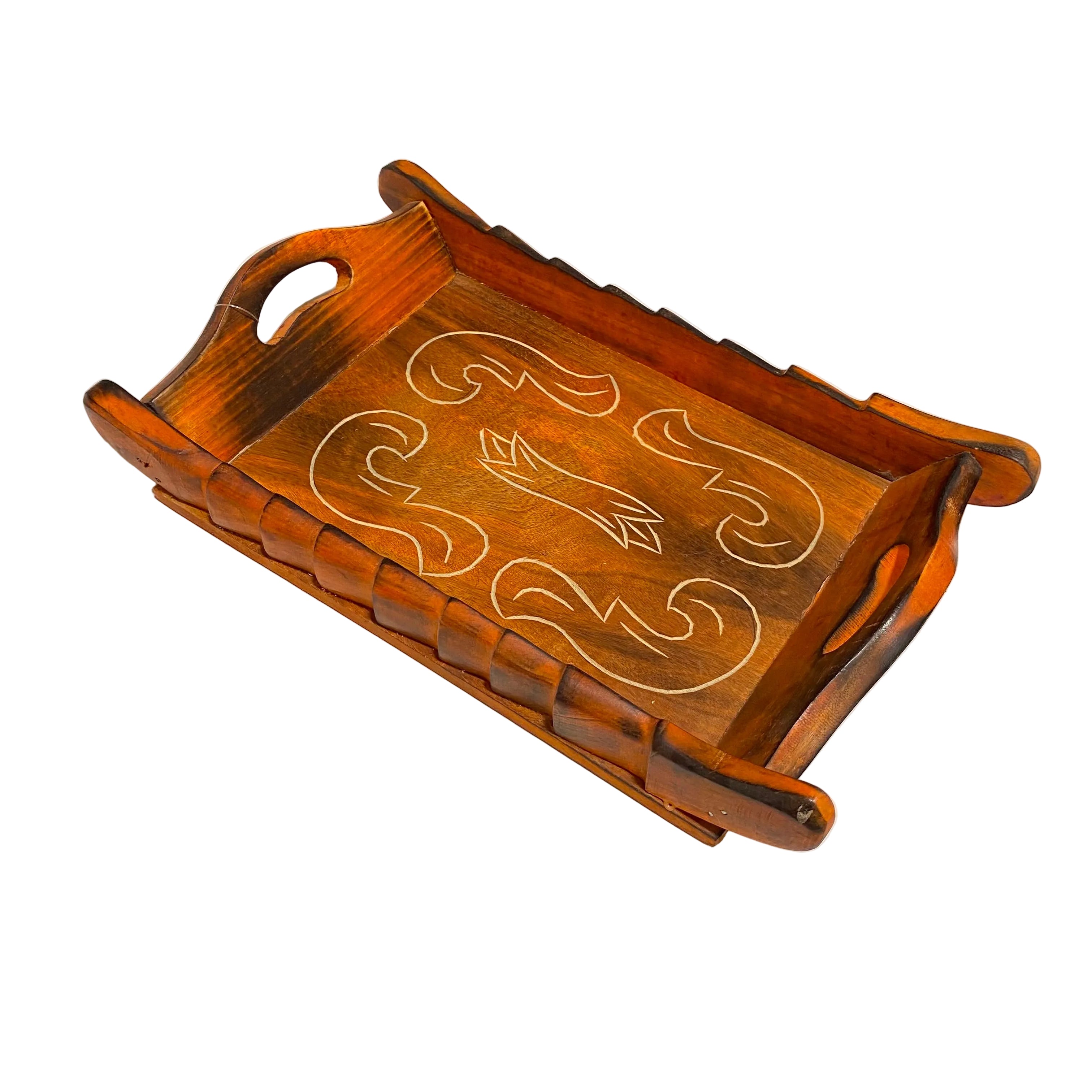 Antique Style Wooden Tray Boat Shaped Carving Exclusive Designs By Tamrapatra