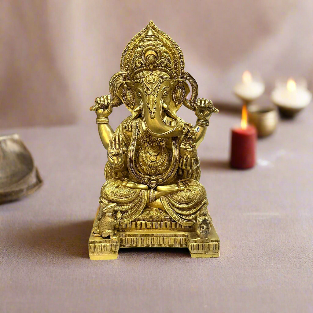 Large Ganesha Brass Idol For Entrance Pooja Foyer Office Home By Tamrapatra