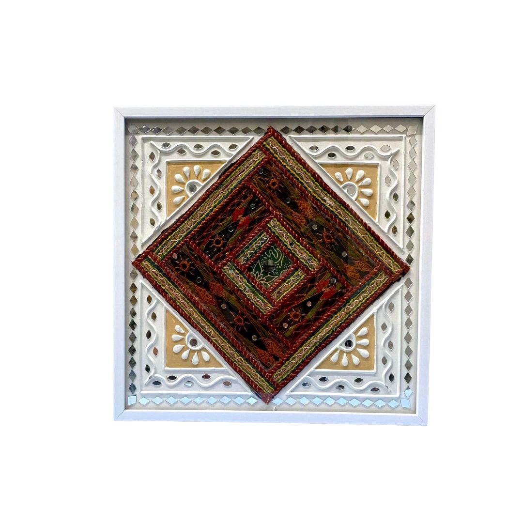 Mud Mirror Work With Traditional Cloth Fusion Art In Wall Frame By Tamrapatra