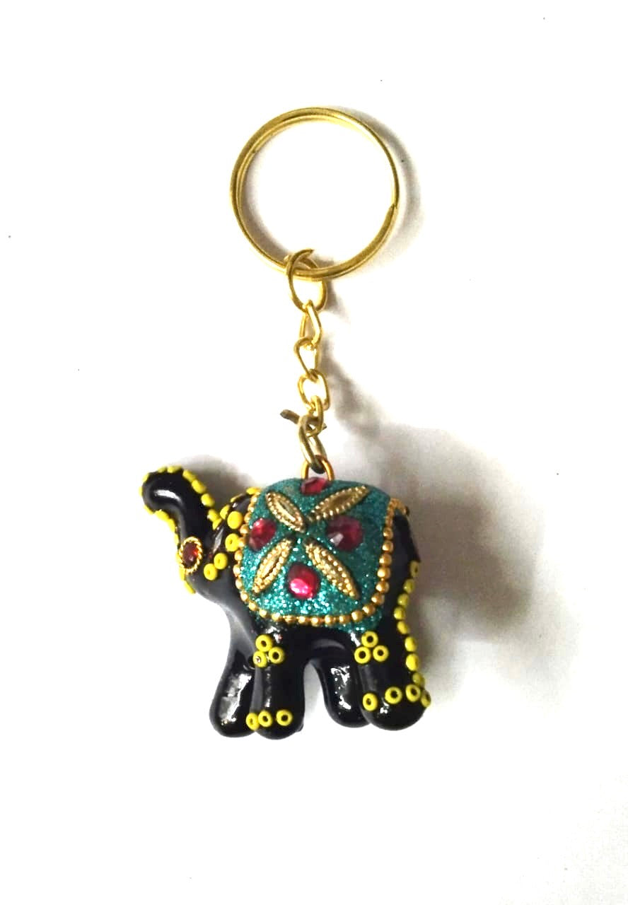 Elephant Keychain With Moti Work & Kundan In Various Shades From Tamrapatra