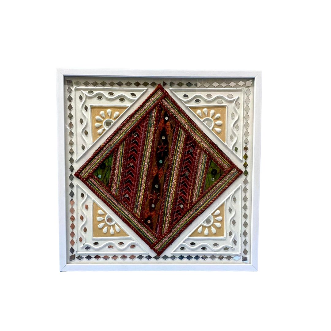 Mud Mirror Work With Traditional Cloth Fusion Art In Wall Frame By Tamrapatra