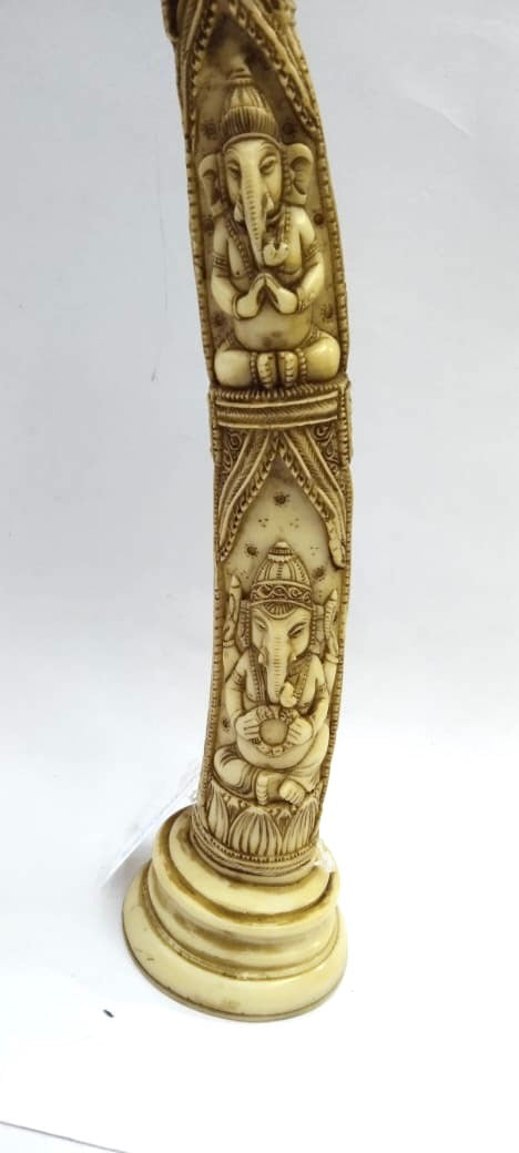 Ganesha Statue Antique Ivory Finish On Marble Dust With Trunks From Tamrapatra