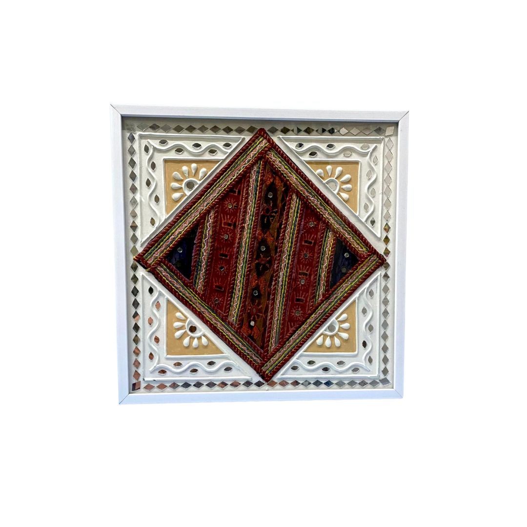 Mud Mirror Work With Traditional Cloth Fusion Art In Wall Frame By Tamrapatra