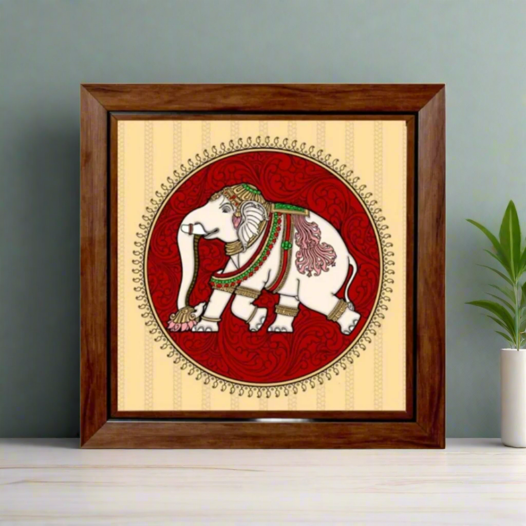 Paintings On Reverse Glass Tanjore Tales Elephant Cow Design Wall Art Tamrapatra