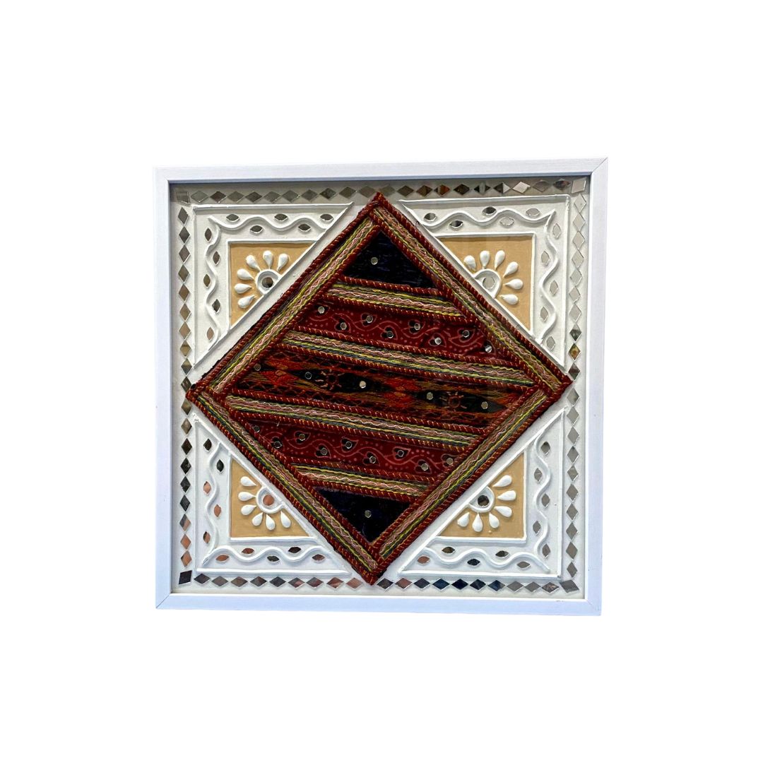 Mud Mirror Work With Traditional Cloth Fusion Art In Wall Frame By Tamrapatra