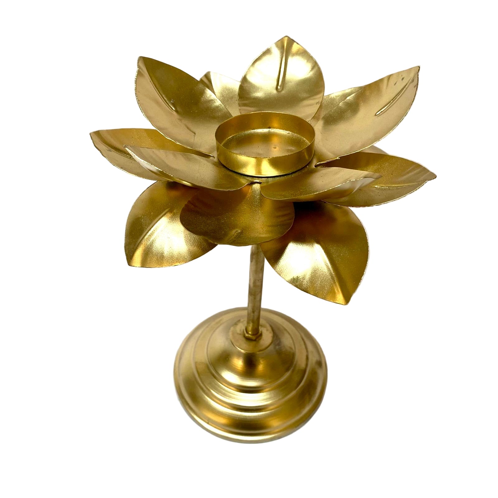 Brass lotus flower candle holder on a white background