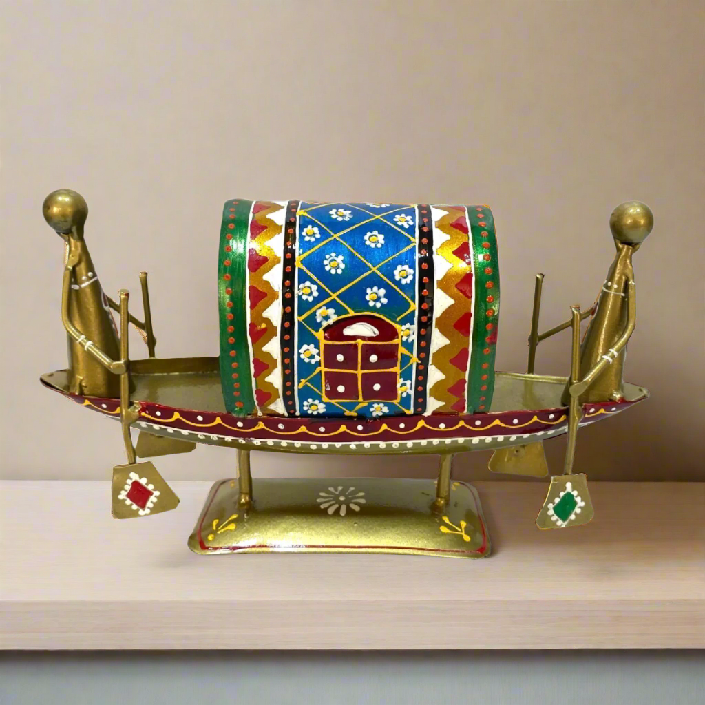 Boat Couple Artefacts Hand Painted Metal Artefacts Collectible From Tamrapatra