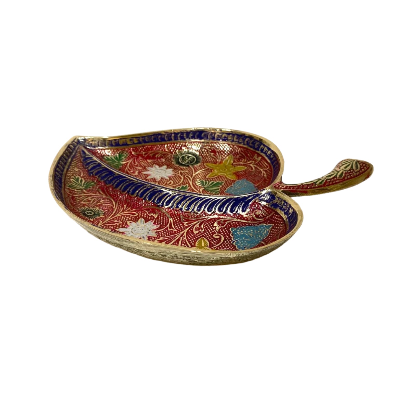 Decorative ceramic spoon rest with floral patterns on a white background