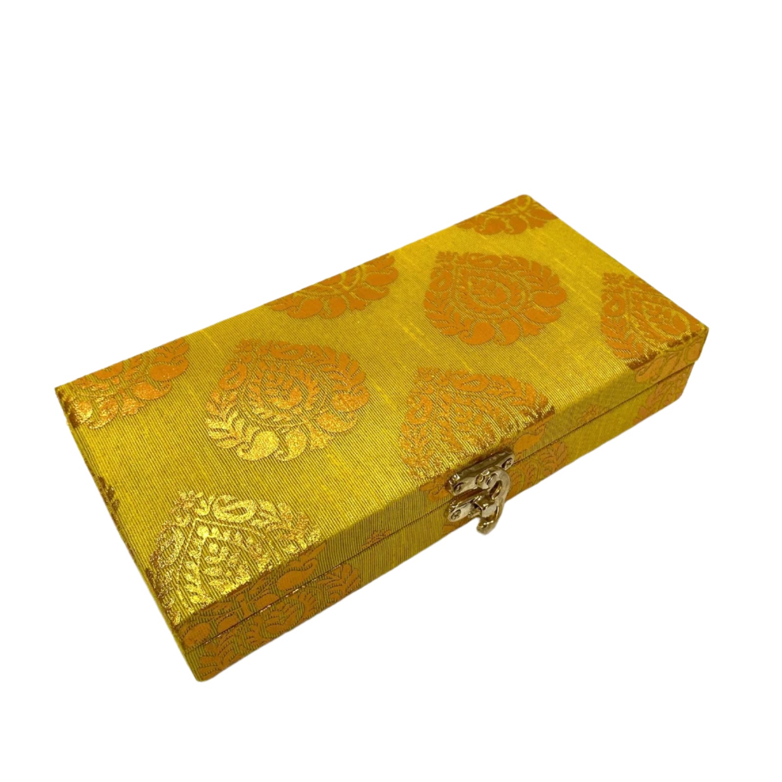 Gold embossed jewelry box on a white background