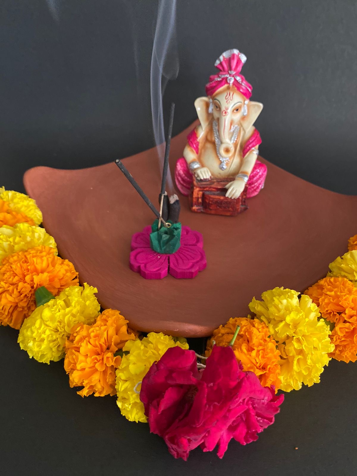 Incense Stick Holder In Designer Flower Style Wooden Handcrafted From Tamrapatra