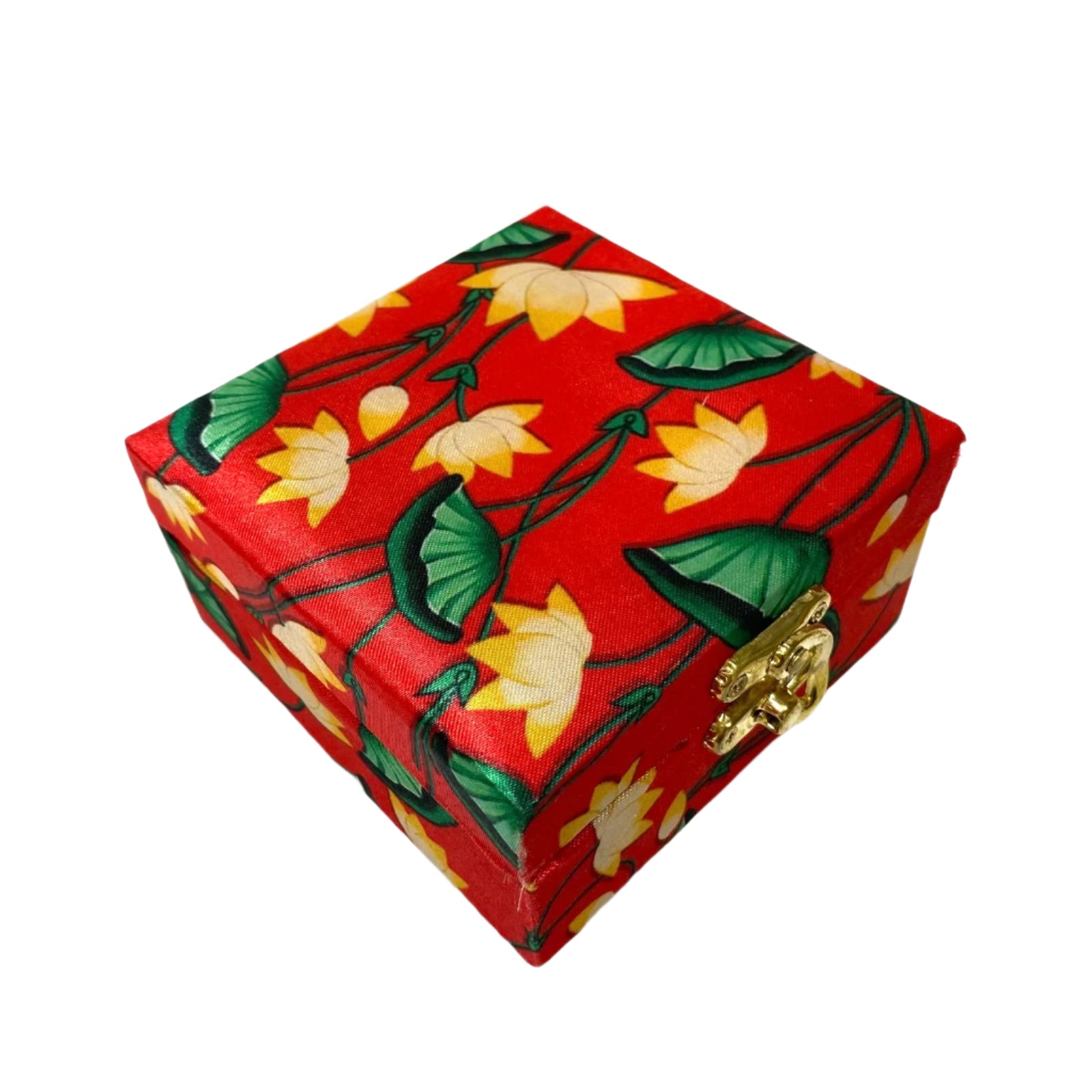 Small decorative box with floral design on a white background