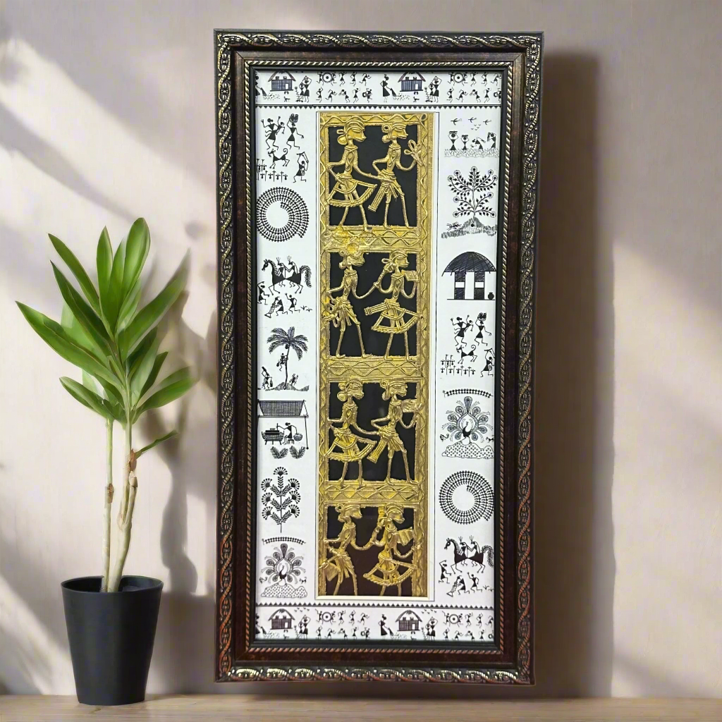 Long Frame In Dhokra Warli Art Wall Hanging Handicrafts Wall Decor By Tamrapatra