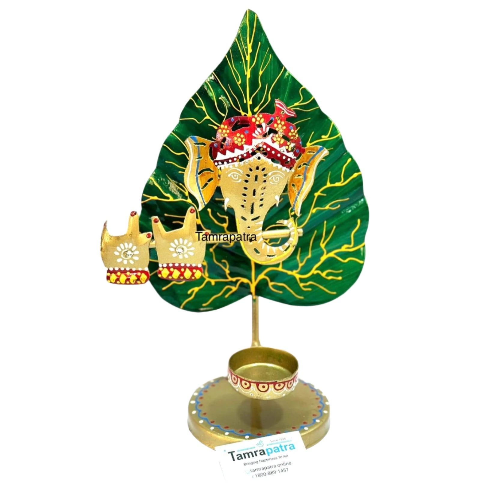 Leaf Ganesh Om Tea Light Holder Attractive Metal Creations Exclusive Art Tamrapatra