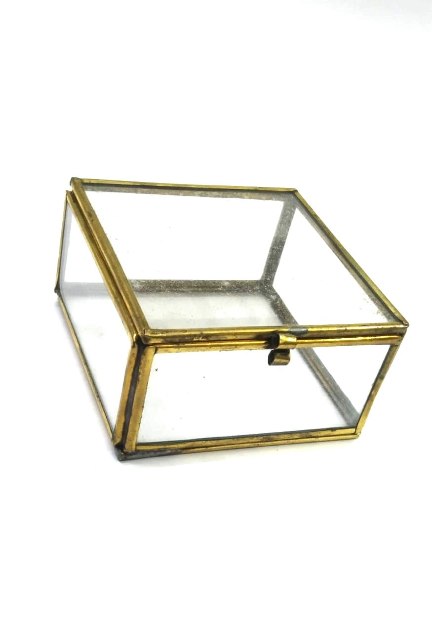 Glass & Brass Dibbi For Storage Of Valuable Tealight Holder From Tamrapatra