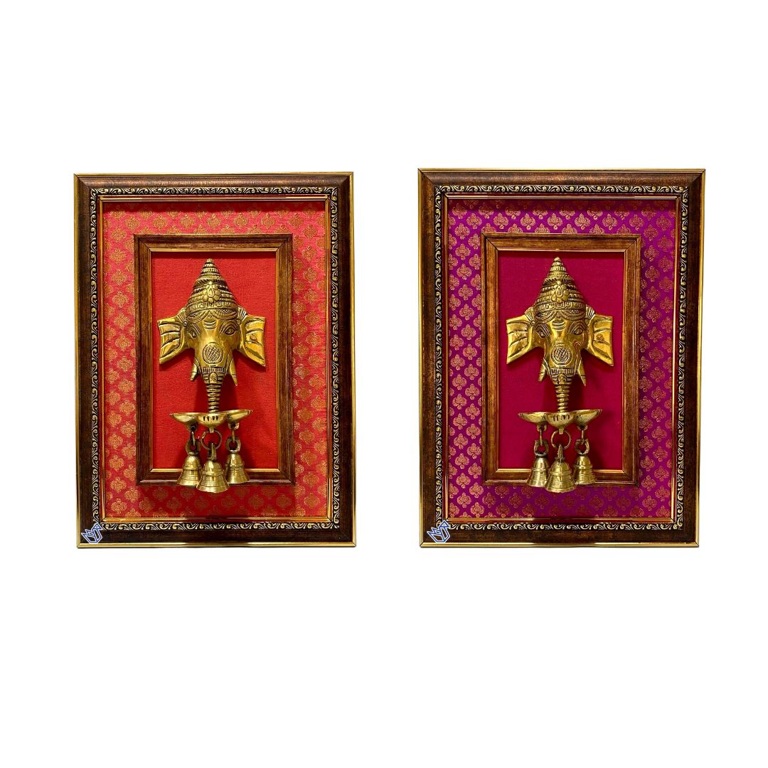 Wall Art Ganesha Diya & 3 Bells Handcrafted Brass Frames By Tamrapatra