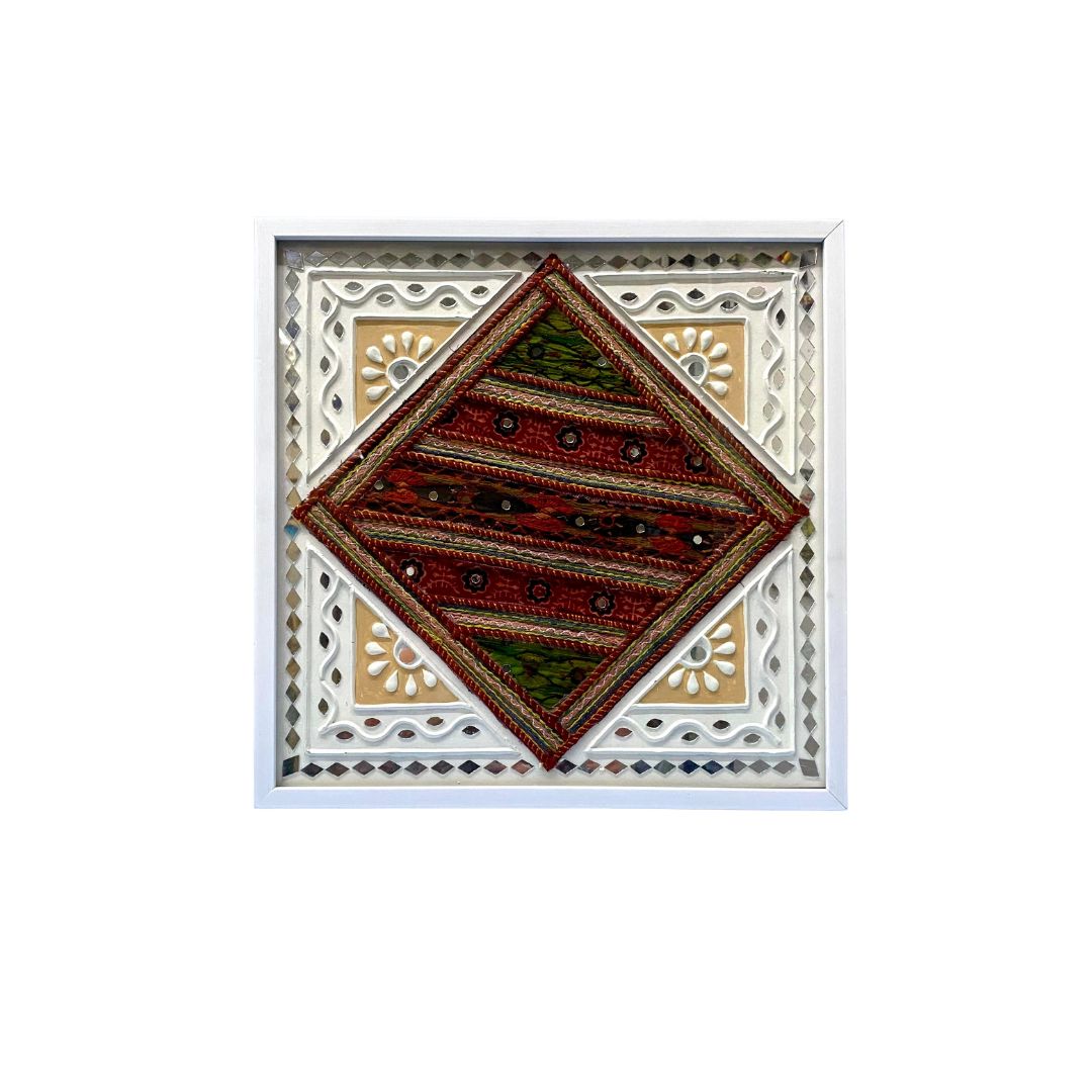 Mud Mirror Work With Traditional Cloth Fusion Art In Wall Frame By Tamrapatra