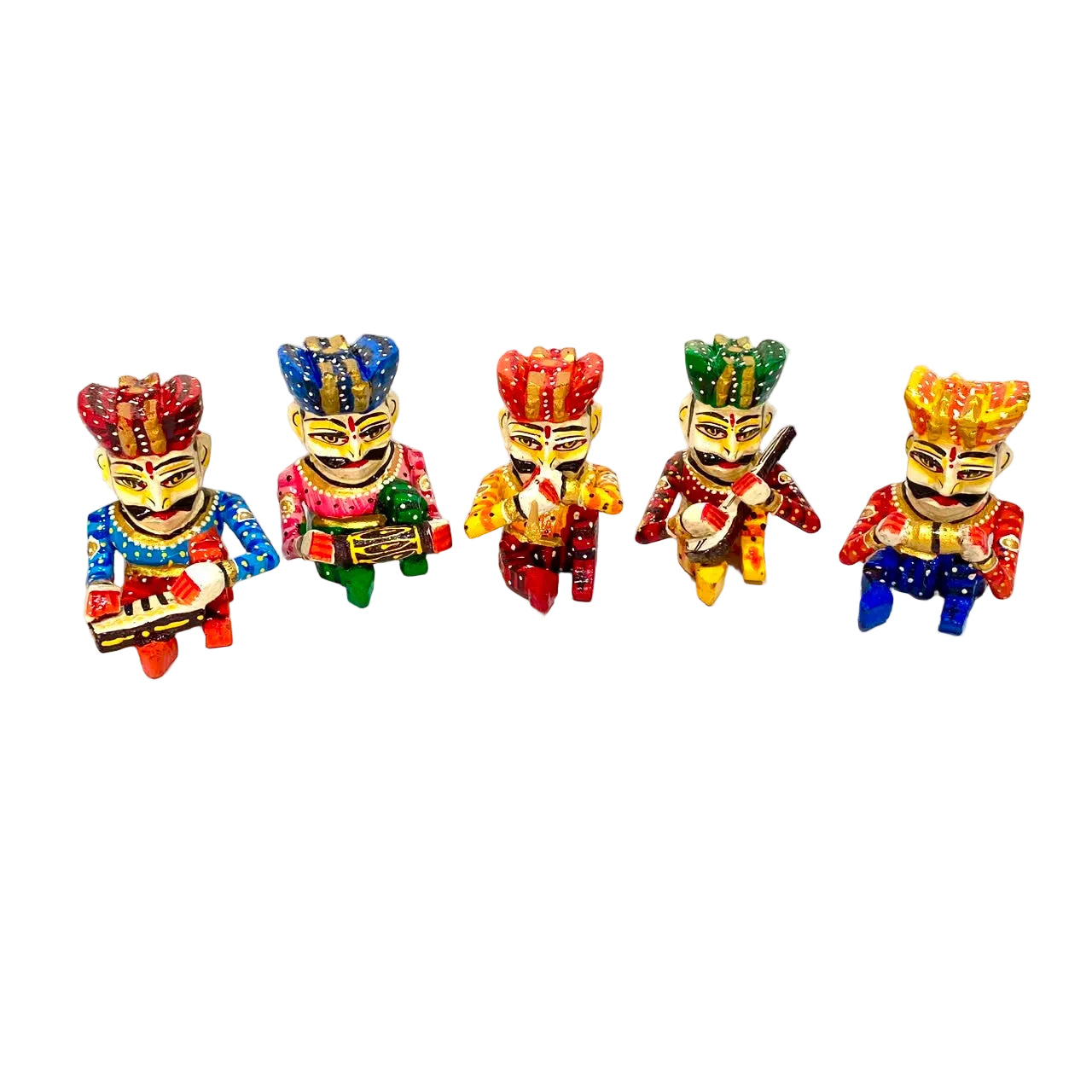 Wooden Rajasthani Musician Playing Various Instruments Gift From Tamrapatra