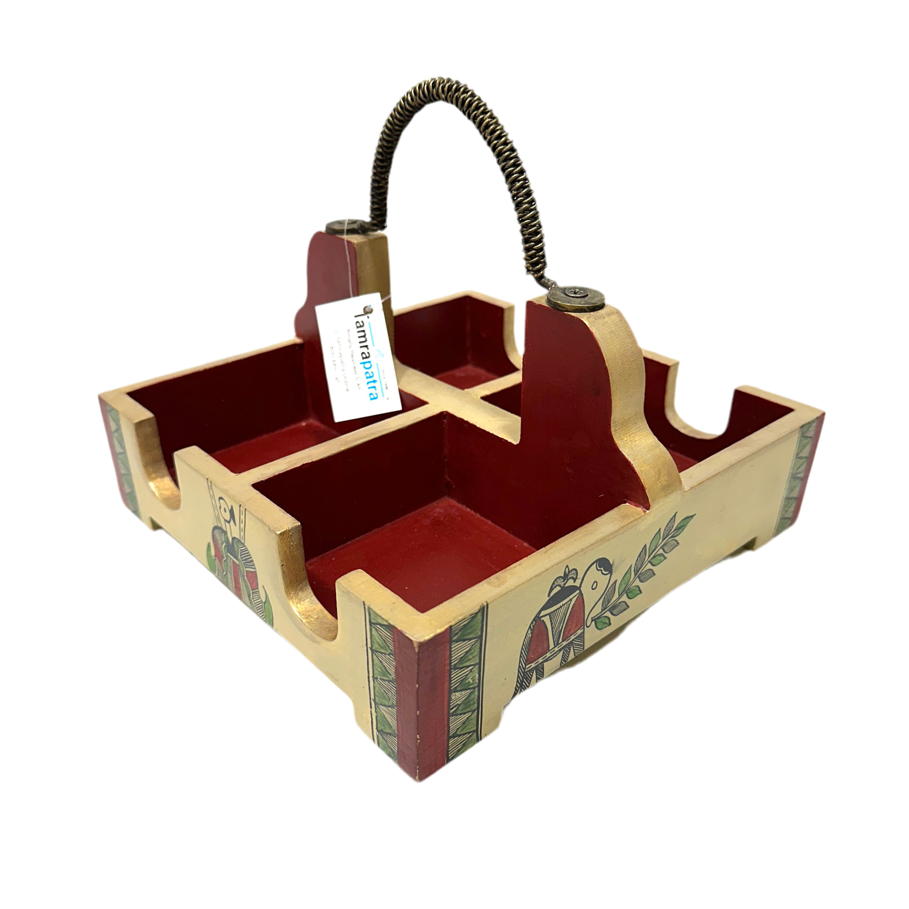 Cup Glass Holder Tray With Partition Hand Painted Utility Kitchen Decor Tamrapatra