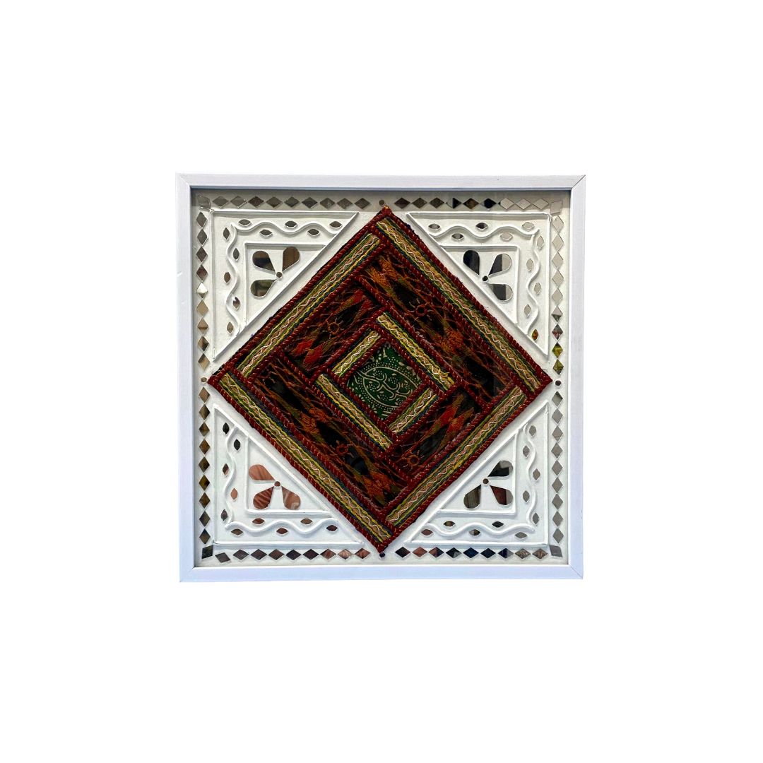 Mud Mirror Work With Traditional Cloth Fusion Art In Wall Frame By Tamrapatra