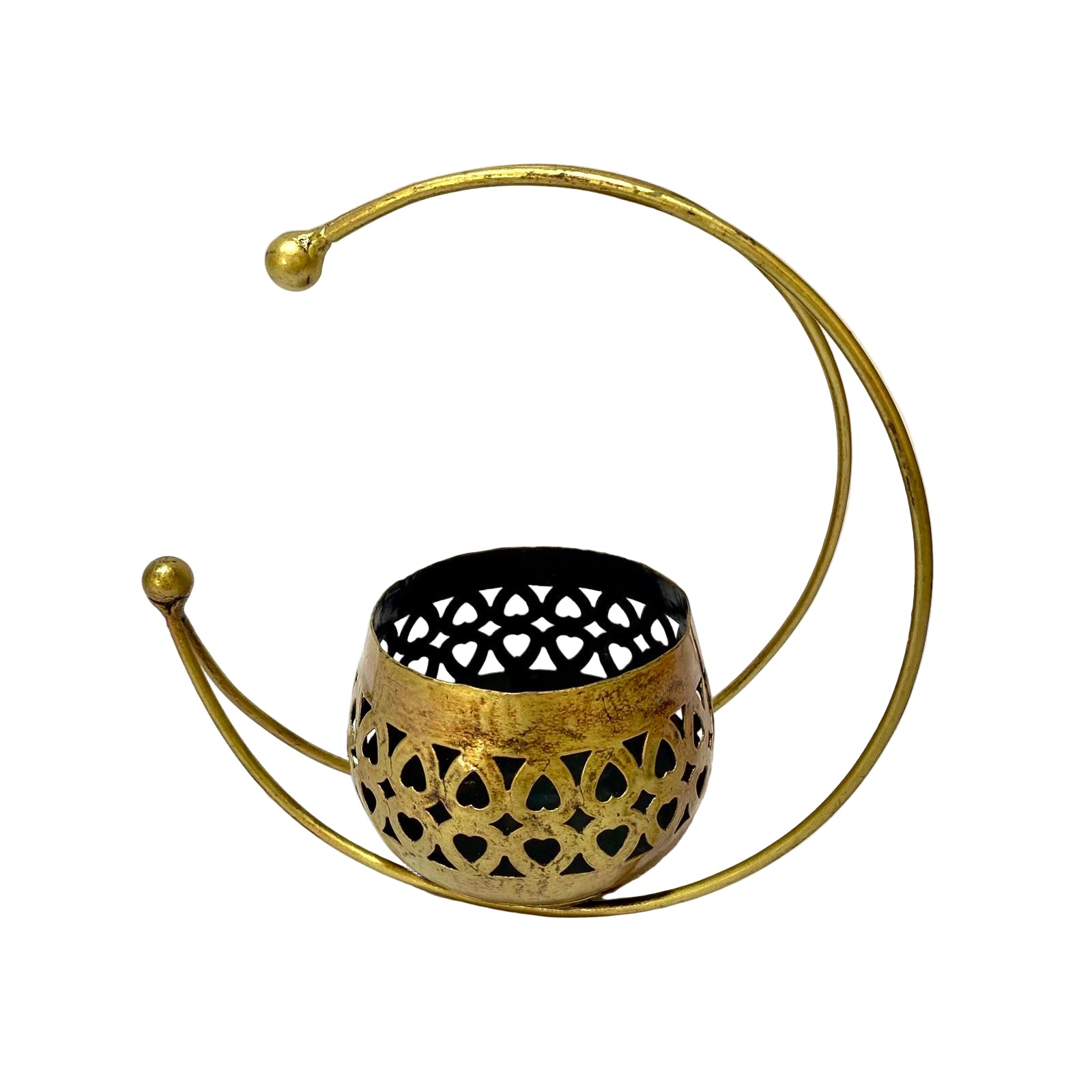 Decorative brass holder with a black interior on a white background