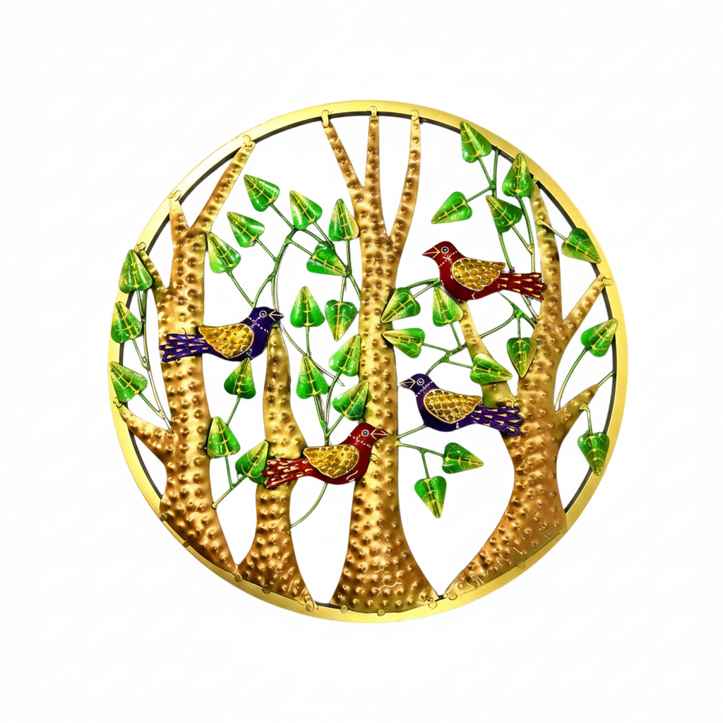 Round Metal Art Birds On Tree Handcrafted Eccentric Beautiful Wall By Tamrapatra