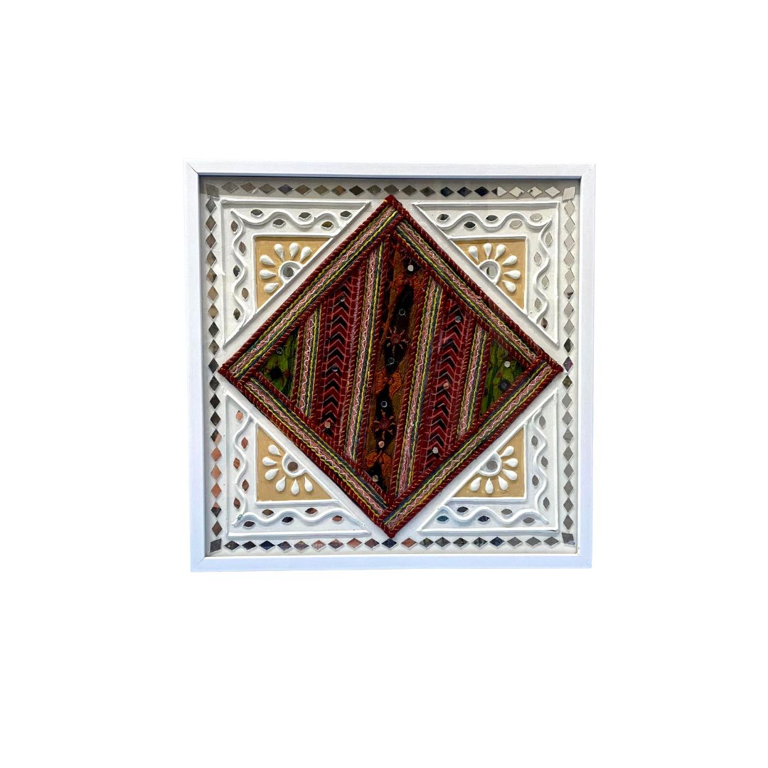 Mud Mirror Work With Traditional Cloth Fusion Art In Wall Frame By Tamrapatra