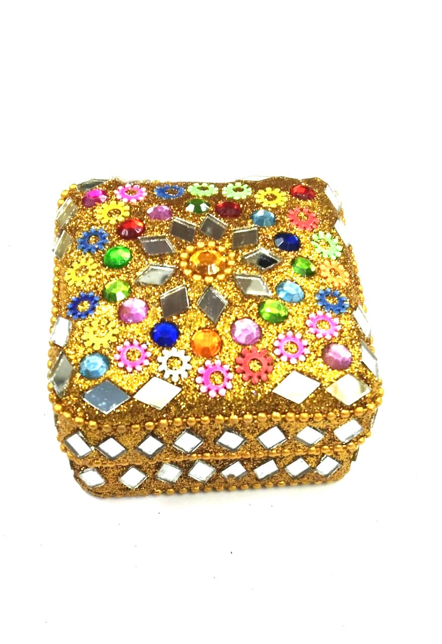 Lacquered Dibbi In Various Shades Square Design Large Handcrafted By Tamrapatra