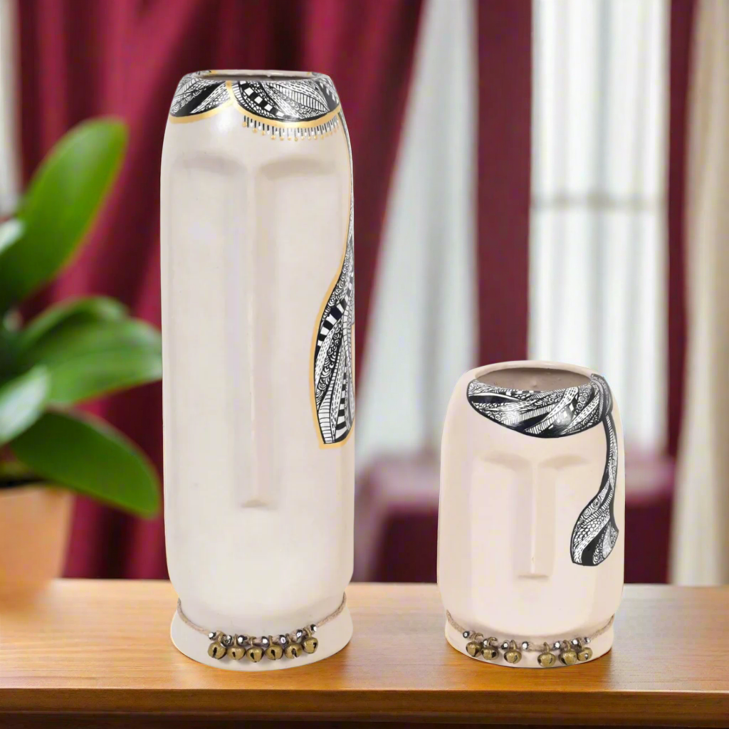Mystique Hand Painting On Terracotta Pots Eccentric White Shades Tamrapatra