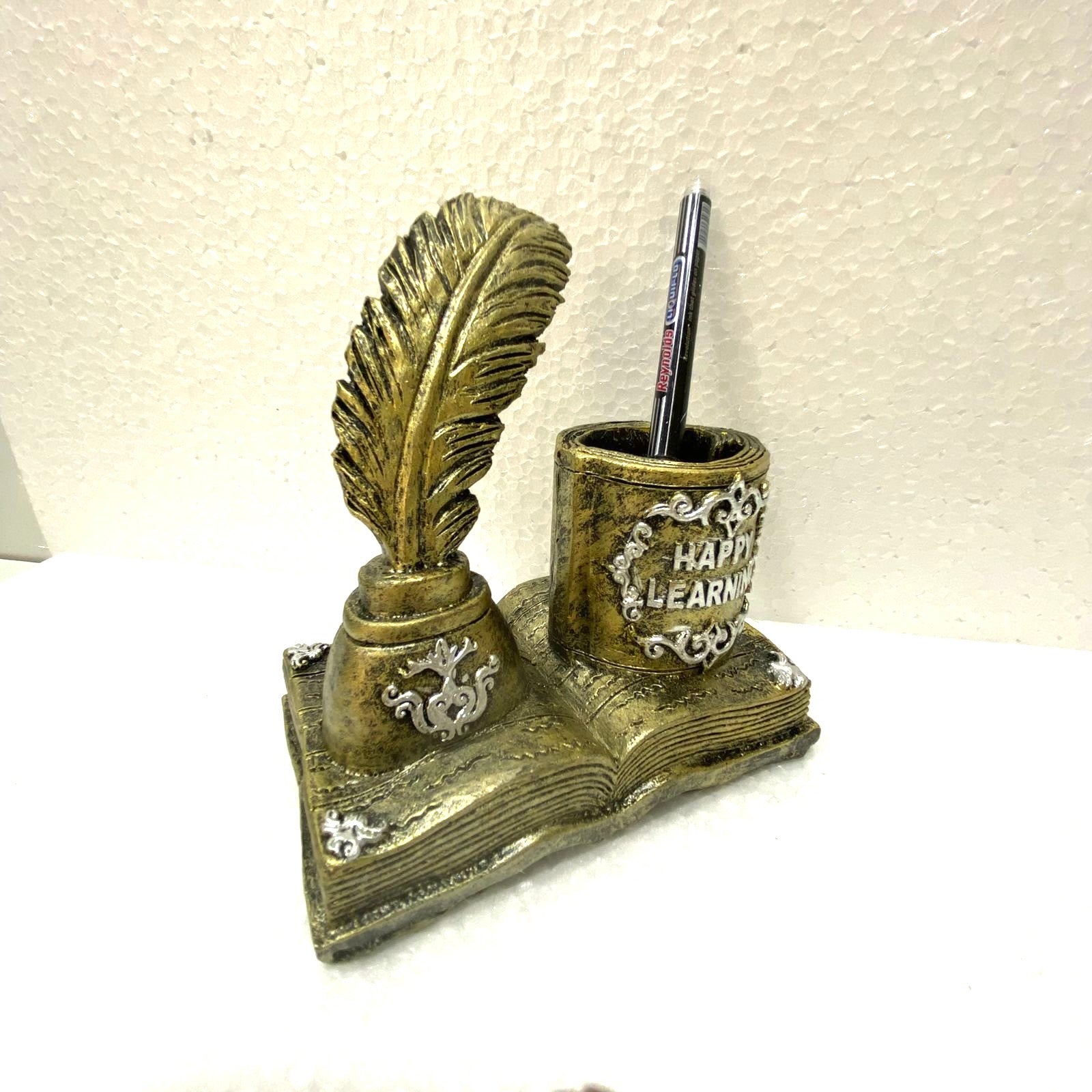 Vintage Replica Art Showpiece Gramophone Globe Feather Book By Tamrapatra