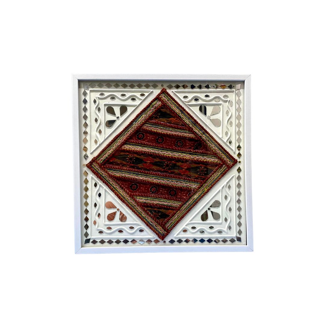 Mud Mirror Work With Traditional Cloth Fusion Art In Wall Frame By Tamrapatra